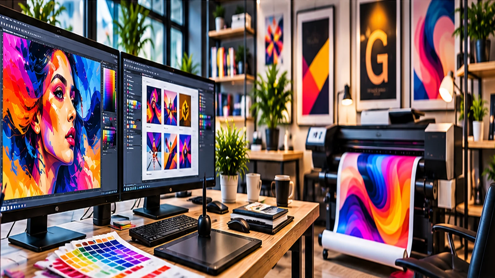 Modern grafik tasarım stüdyosu ve yaratıcı çalışma alanı